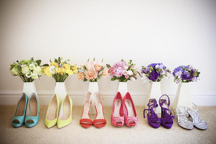 isle of man wedding - bridesmaids shoes and bouquets