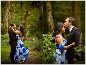 bride and groom to be in the woods near Loughborough